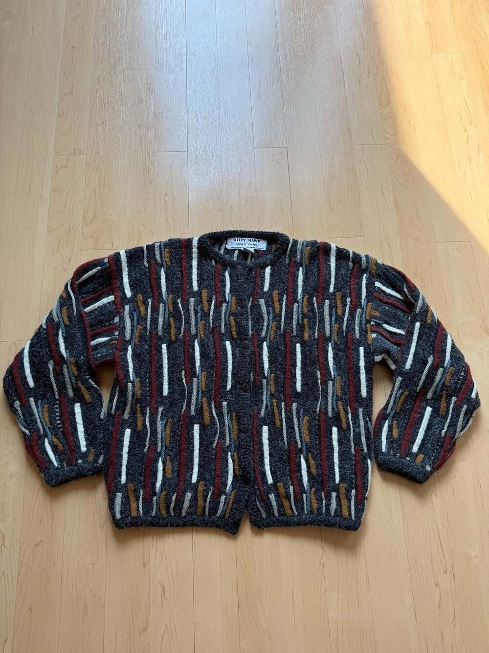 Kitty Hawk by Vivian Wang 1990s 3D Textured Button Up Cardigan Sweater Small